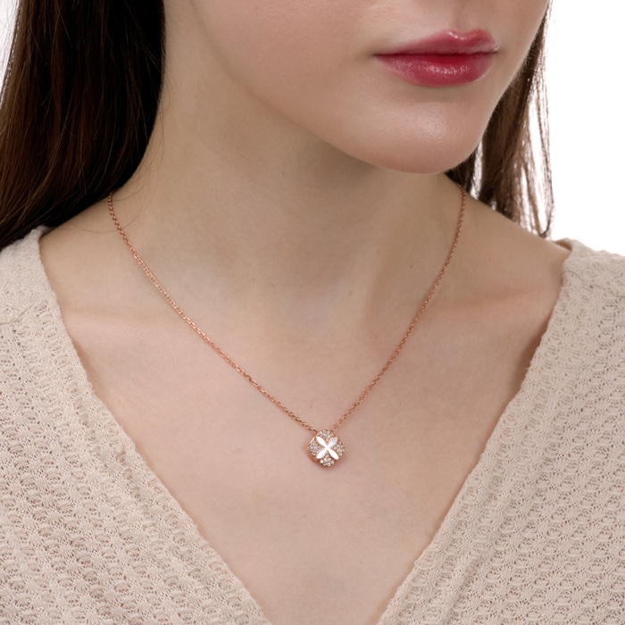 Серебряное колье с фианитами и перламутром. Артикул HJN-2159-ROSE-K/17/1090