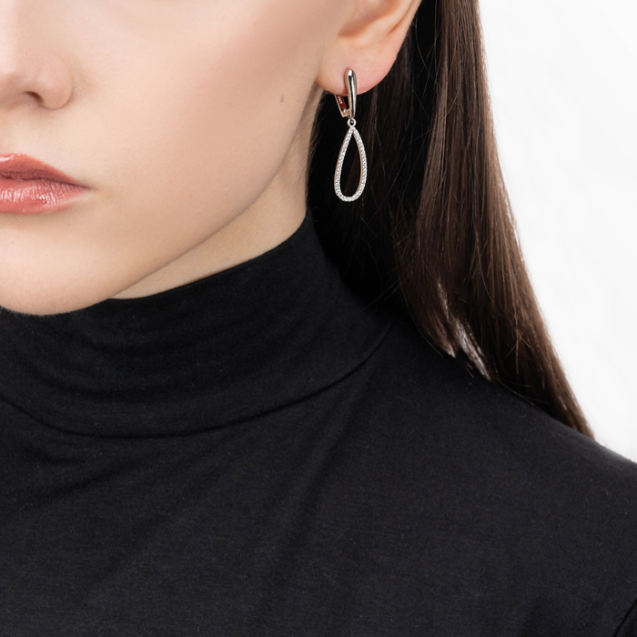 Срібні сережки з фіанітами. Артикул B02072-E/12/1