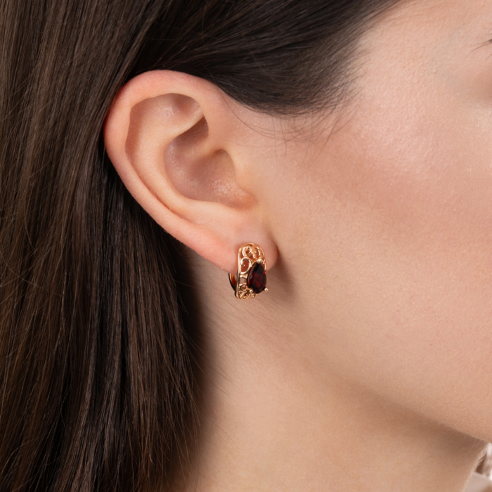 Золотые серьги с гранатом. Артикул 540267/01/0/6828