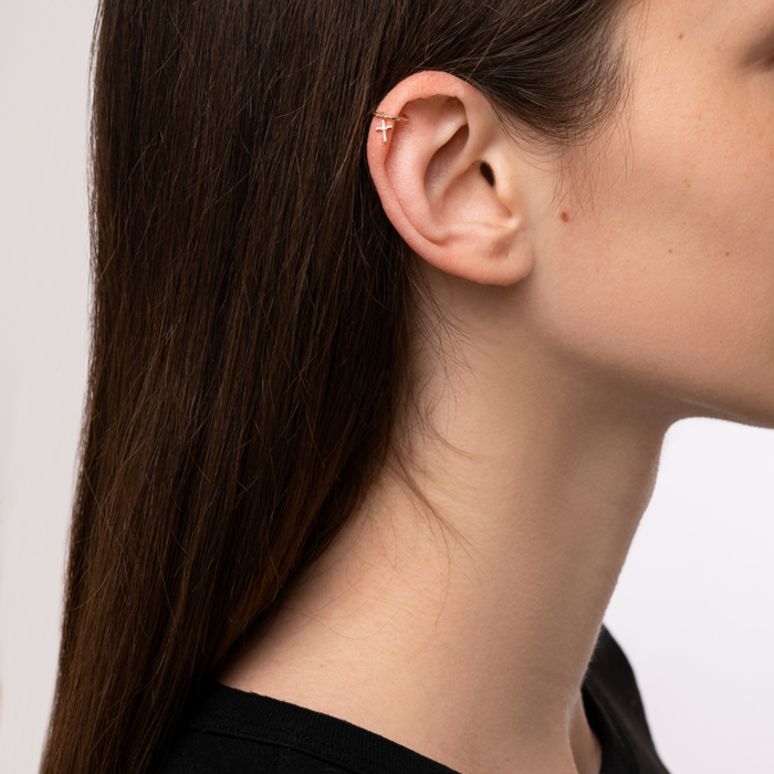 Золотая серьга-каффа с фианитом. Артикул 23342/01/0/1