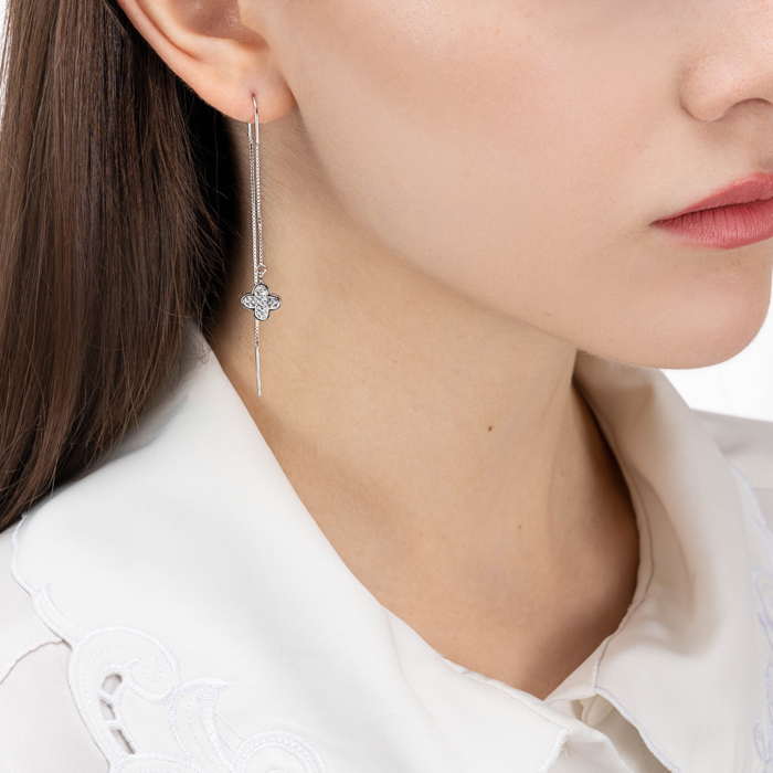 Срібні сережки-протяжки з фіанітами. Артикул SE00342-E/12/1