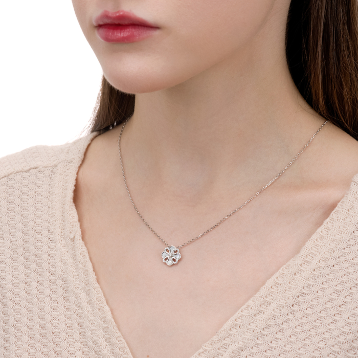 Срібне кольє з фіанітами та перламутром. Артикул HJN-2157-S-K/12/1090