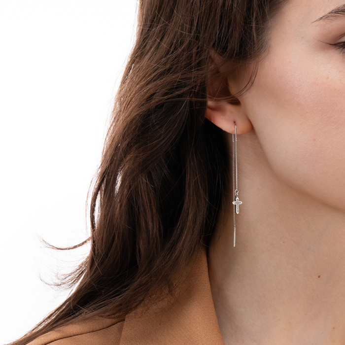 Срібні сережки-протяжки з фіанітами. Артикул SE00393-E/12/1