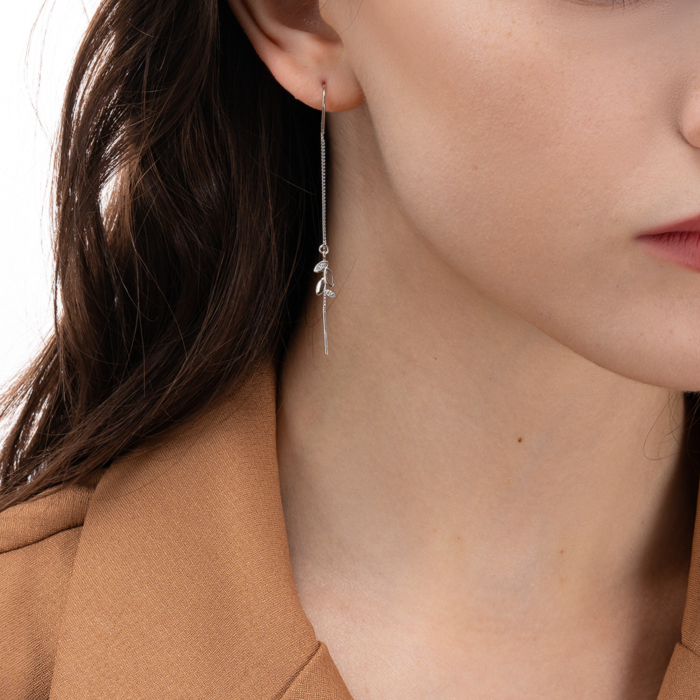 Срібні сережки-протяжки з фіанітами. Артикул SE00337-E/12/1