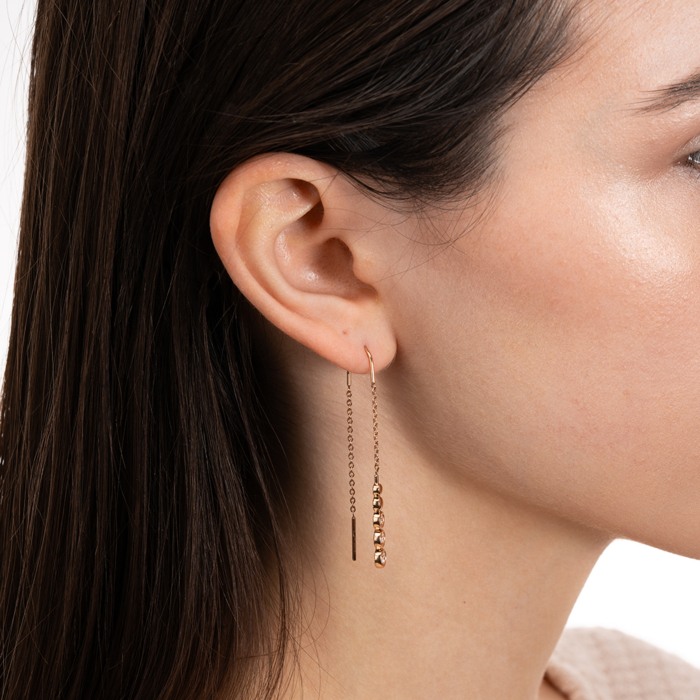 Золотые серьги-протяжки с фианитами. Артикул 23896/01/0/435