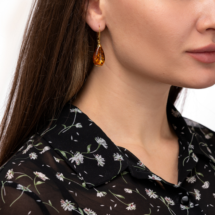 Серебряные серьги с янтарем. Артикул AuE178C-E/20/2787