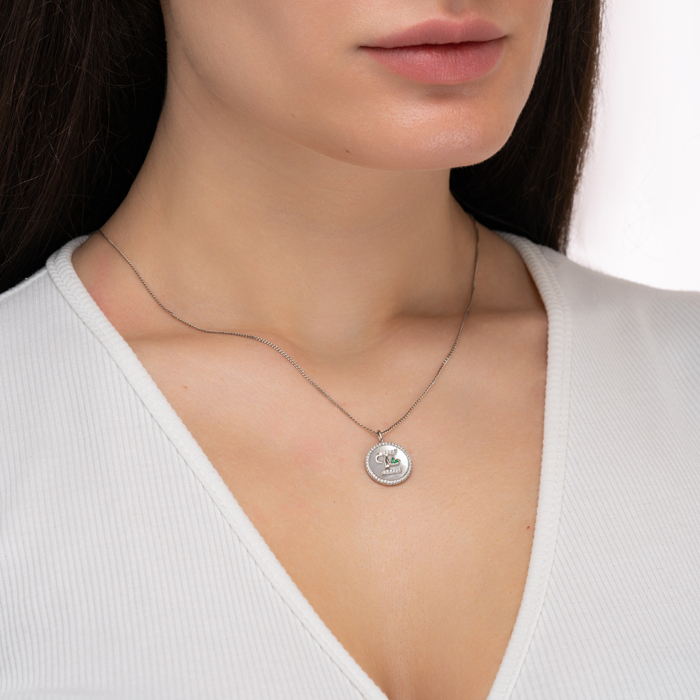 Срібна підвіска з фіанітами та перламутром. Артикул MP14292A-P/12/4498