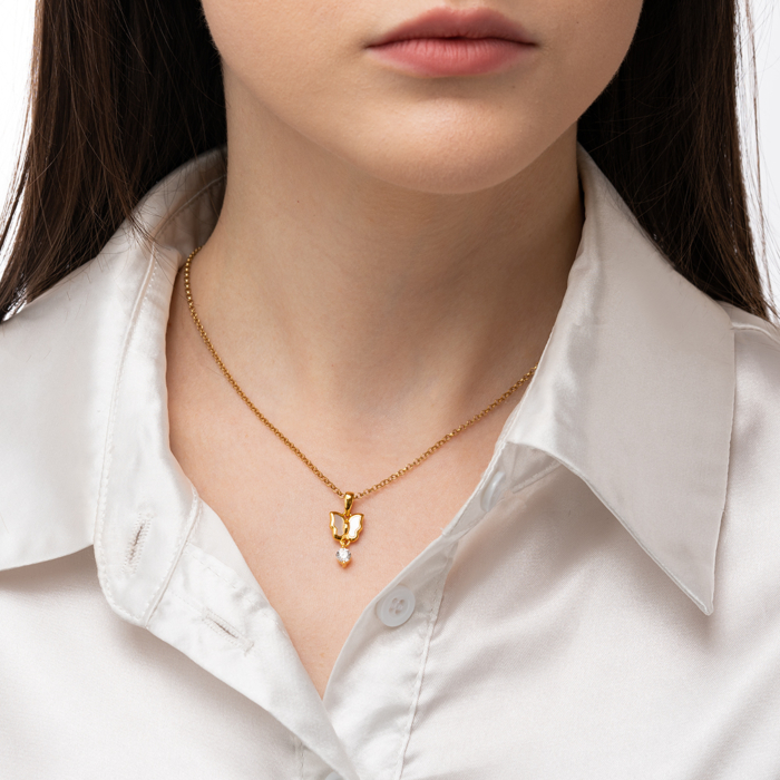 Срібна позолочена підвіска з перламутром та фіанітом. Артикул HJP-842-GOLD-P/20/4510