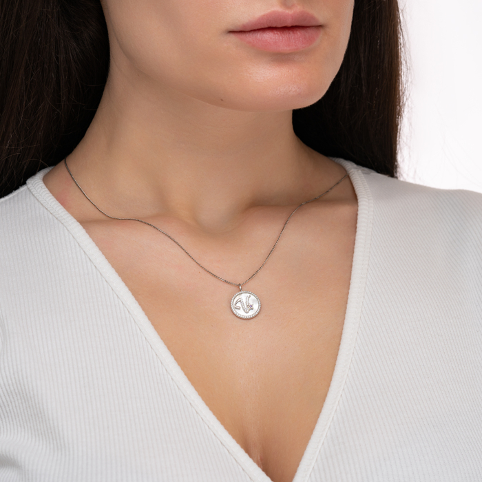 Срібна підвіска з фіанітами та перламутром. Артикул MP14291A-P/12/4490