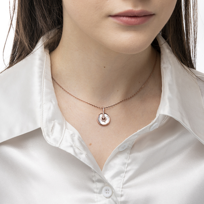 Срібна позолочена підвіска з перламутром та фіанітами. Артикул HJP-856-ROSE-P/17/4510