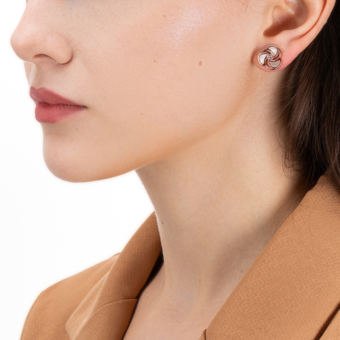 Серебряные позолоченные пусеты с перламутром и фианитом. Артикул HJES-847-ROSE-E/17/1558