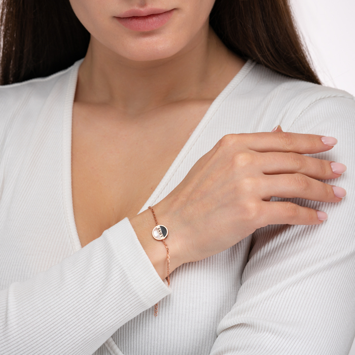 Срібний браслет з позолотою, емаллю та перламутром. Артикул HJB-859-ROSE-B/17/4665