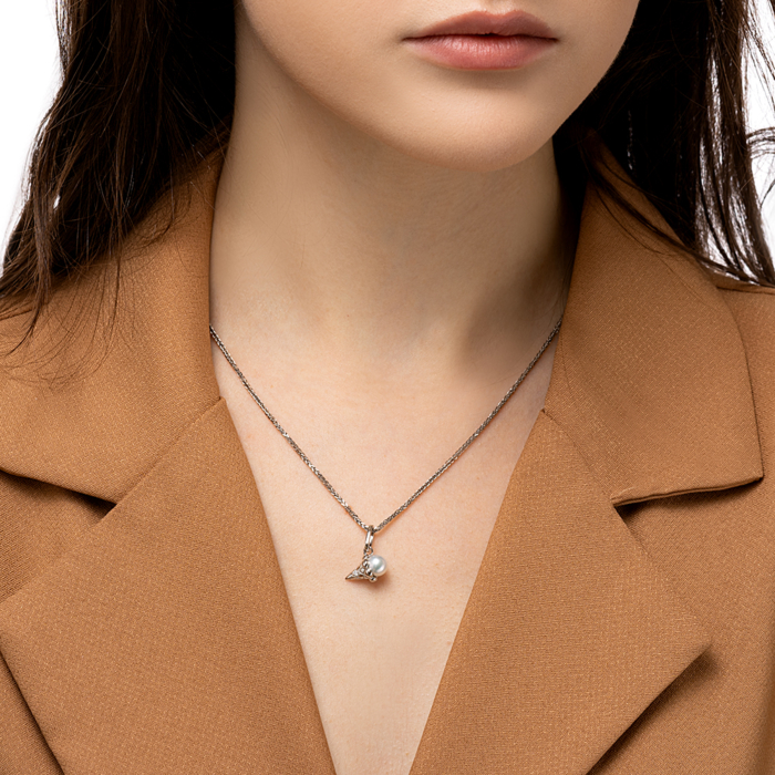 Срібна підвіска з фіанітом та перлиною. Артикул GN14564A-P/12/2011