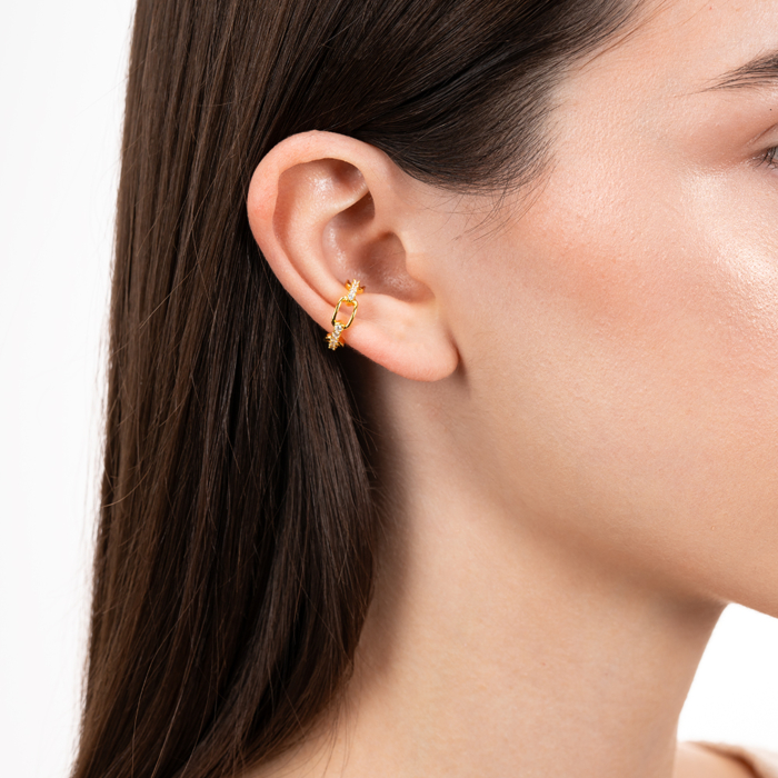 Серебряная серьга-каффа с фианитами. Артикул TE-1602-GOLD-E/20/1