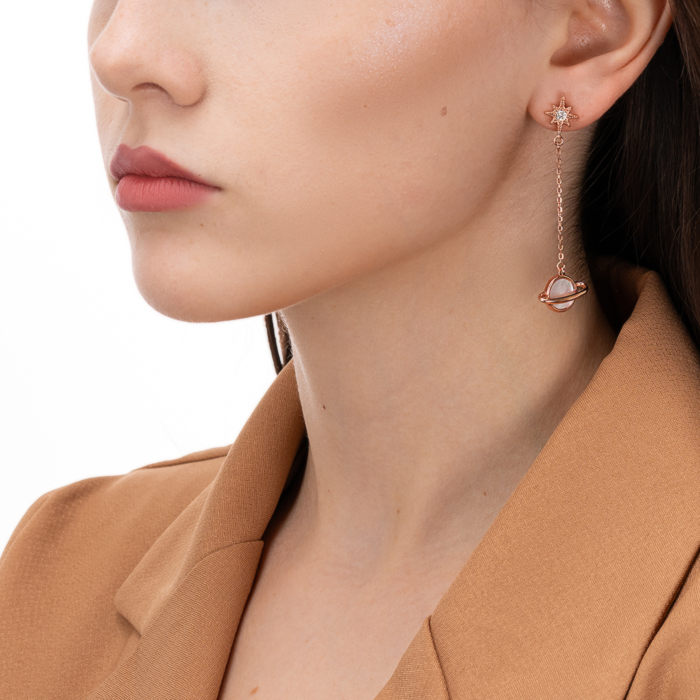 Срібні позолочені сережки з перламутром та фіанітами. Артикул HJES-865-ROSE-E/17/1558