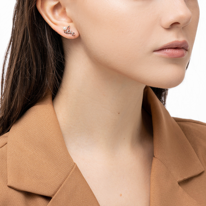 Серебряные пуссеты с фианитами и жемчугом. Артикул ME15283A-E/12/4515