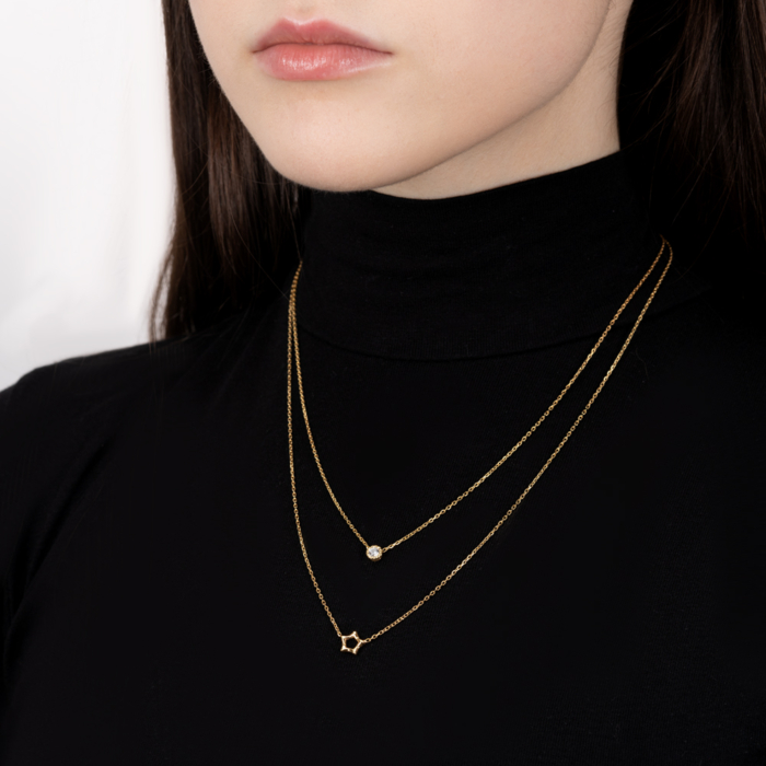 Серебряное позолоченное колье с фианитом. Артикул CLT 11875 G-K/20/1