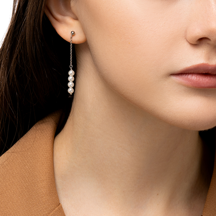 Серебряные серьги-подвески с жемучгом. Артикул GE02390A-E/12/4553