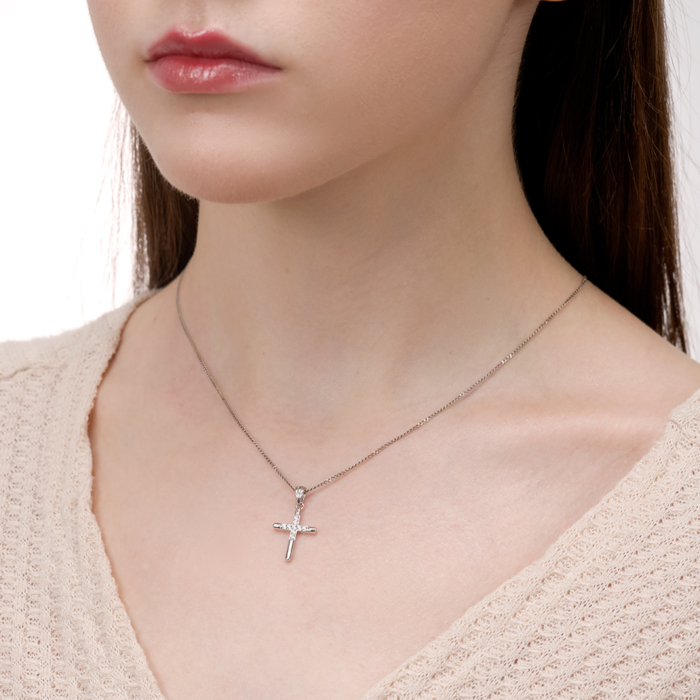 Срібний хрестик з фіанітами. Артикул DPE66524-P/12/1