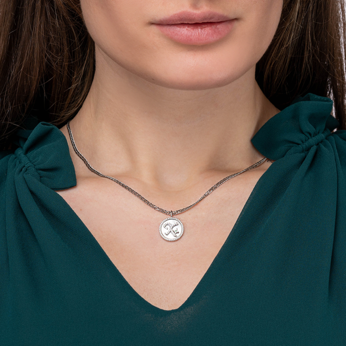 Срібна підвіска з фіанітами та перламутром. Артикул MP14299A-P/12/4498