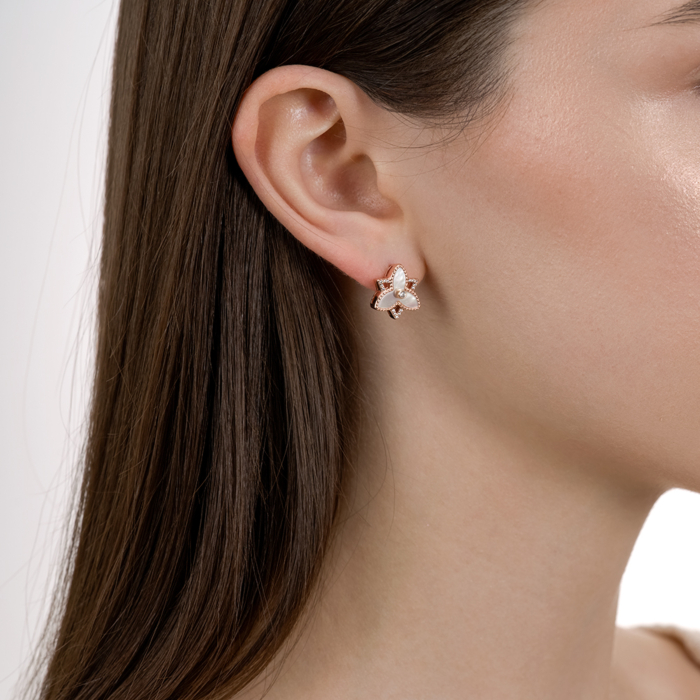 Срібні сережки з фіанітами та перламутром. Артикул HJES-2152-ROSE-E/17/1090