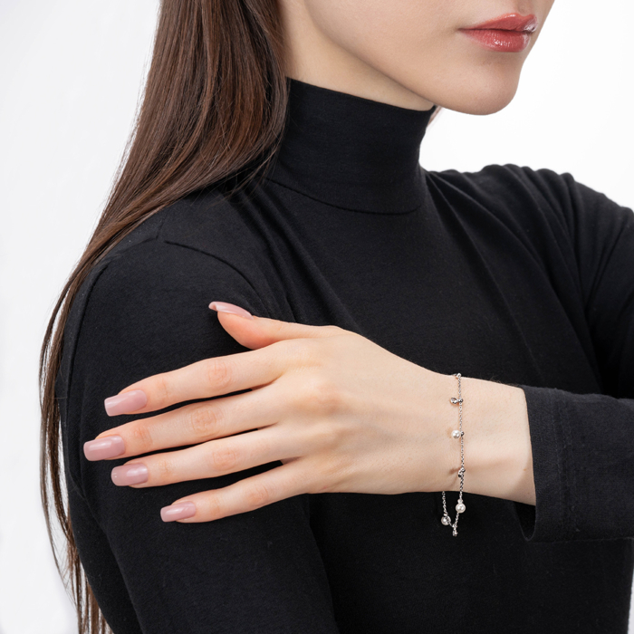 Срібний браслет з перлами та фіанітами. Артикул BRT 10908 RH-B/12/4593