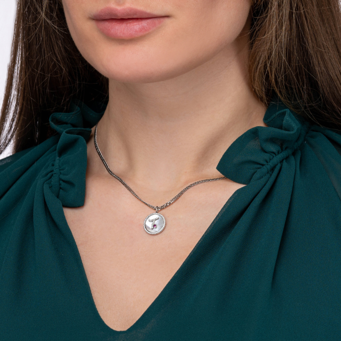 Срібна підвіска з фіанітами та перламутром. Артикул MP14302A-P/12/4489