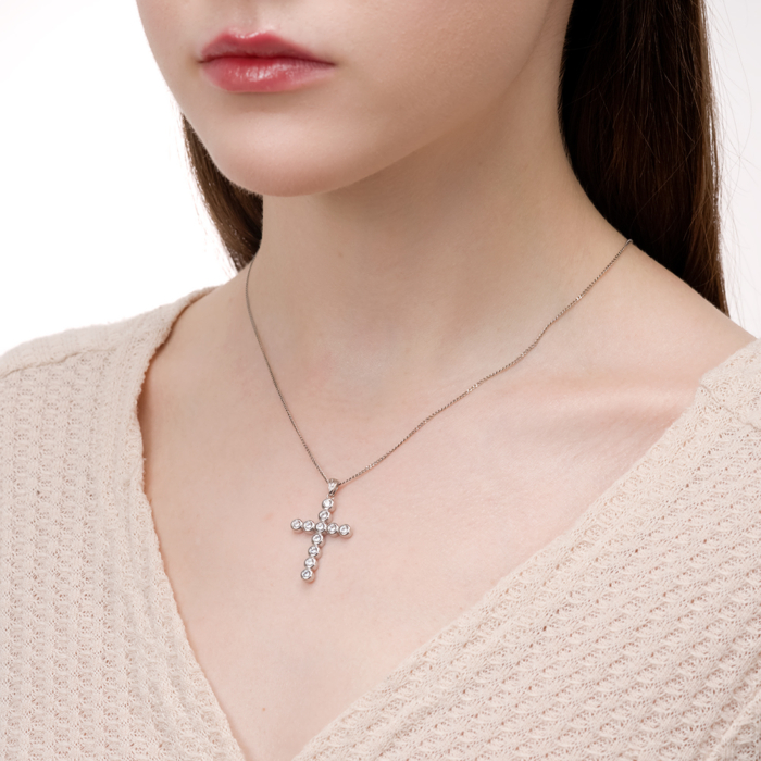 Срібний хрестик з фіанітами. Артикул PG00235-P/12/1