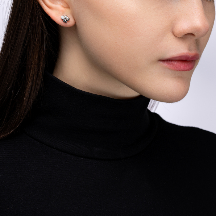 Срібні пусети з фіанітом та емаллю. Артикул ME15436A-E/12/627