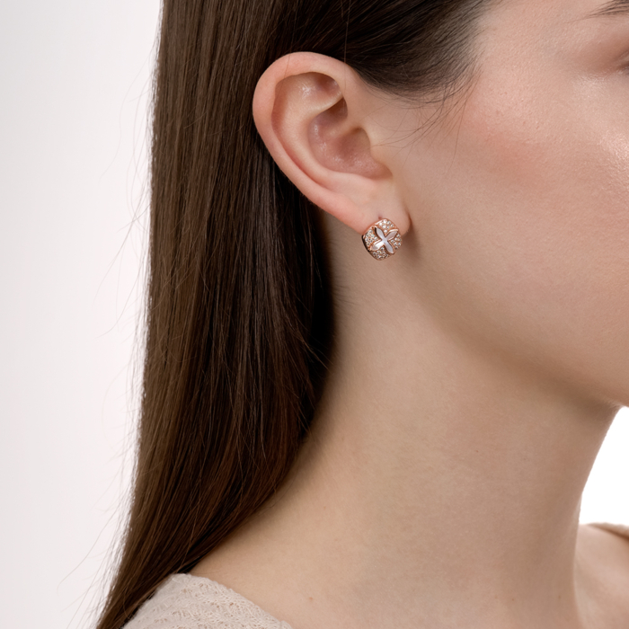 Срібні сережки з перламутром та фіанітами. Артикул HJES-2159-ROSE-E/17/1090