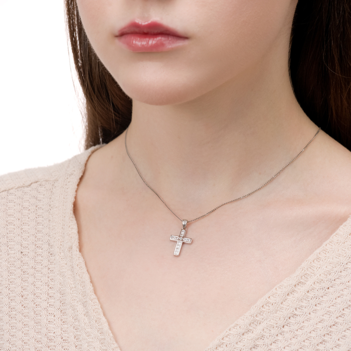 Срібний хрестик з фіанітами. Артикул DSZ006-P/12/1