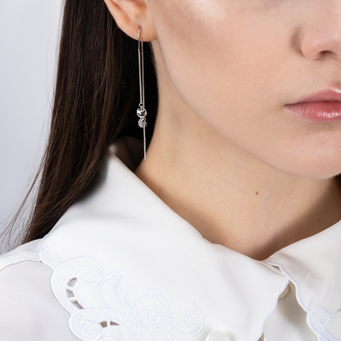 Срібні сережки-протяжки з фіанітами. Артикул SE00308-E/12/1