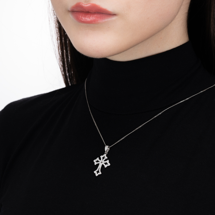 Срібний хрестик з фіанітами. Артикул OP03074A-P/12/1