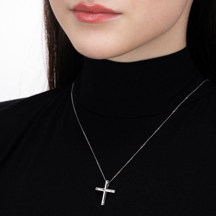 Срібний хрестик з фіанітами. Артикул OP02629C-P/12/1