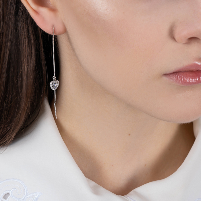 Серебряные серьги-протяжки с фианитами. Артикул SE00290-E/12/1