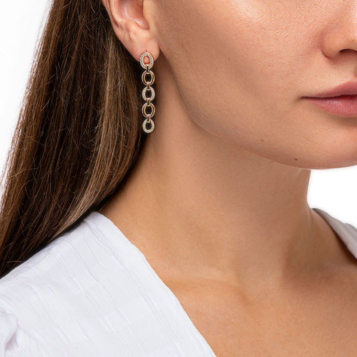 Золотые серьги-подвески с фианитами. Артикул 23060/01/0/698