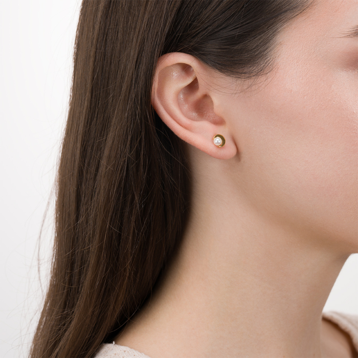 Срібні сережки з перлиною. Артикул HJE-414-GOLD-E/20/4778