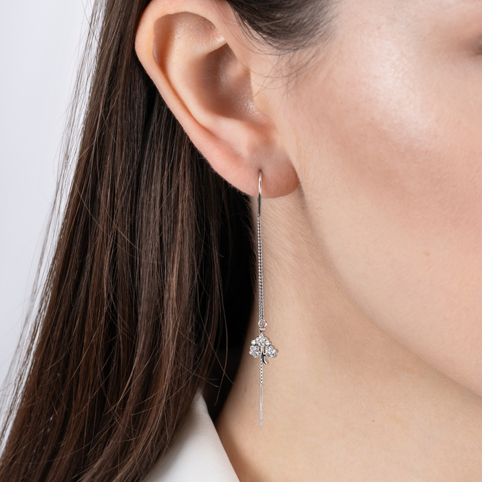 Серебряные серьги-протяжки с фианитами. Артикул SE00392-E/12/1