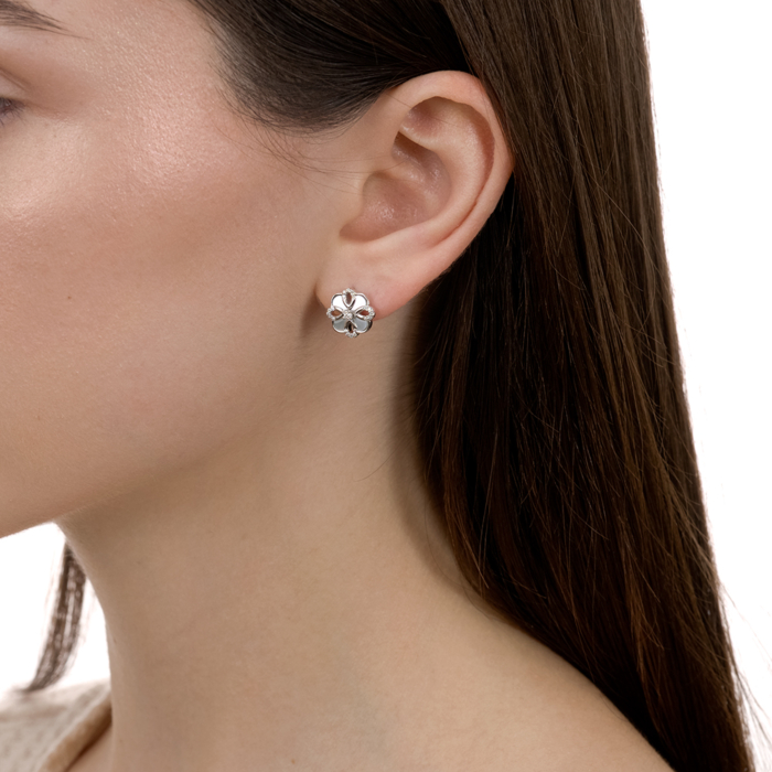 Срібні сережки з фіанітами та перламутром. Артикул HJES-2157-S-E/12/1090