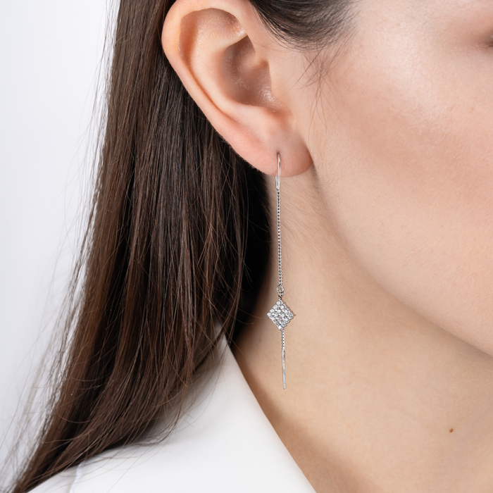 Срібні сережки-протяжки з фіанітами. Артикул SE00279-E/12/1
