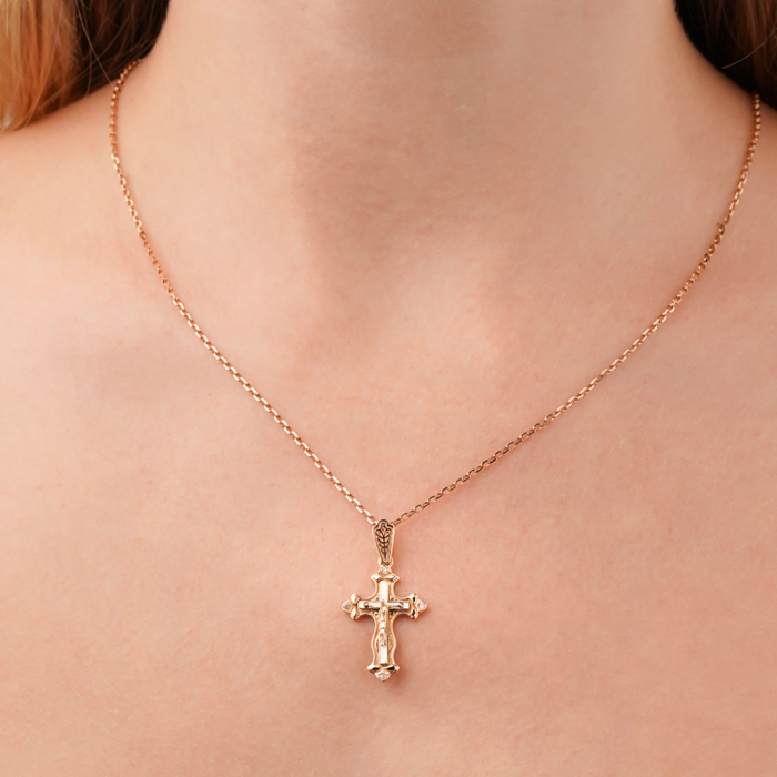 Золотий хрестик з емаллю та фіанітами 31244/01/0/621