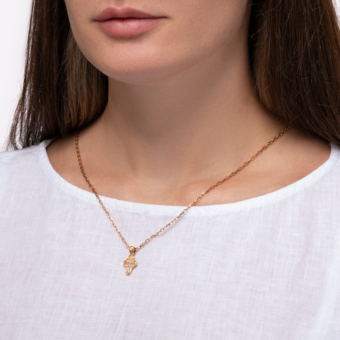 Золотий хрестик. Розп'яття Христа. Володимирська ікона Божої Матері. Артикул 31398/1