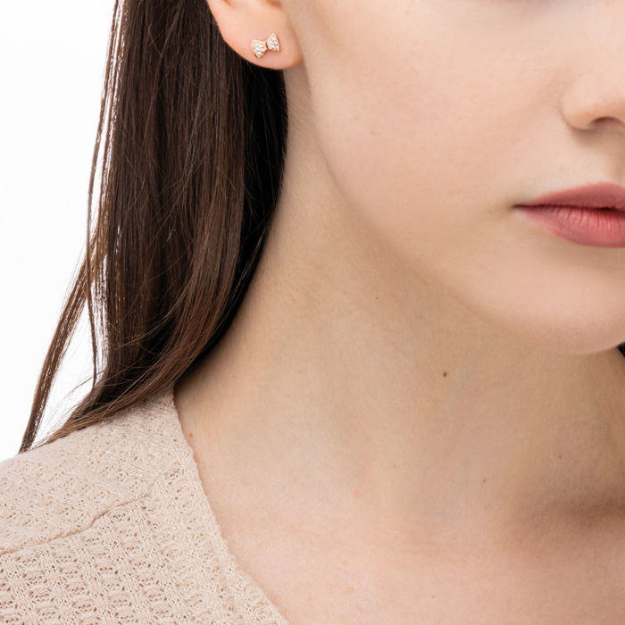 Золоті пусети Бантики з фіанітами. Артикул 23365/01/0/1