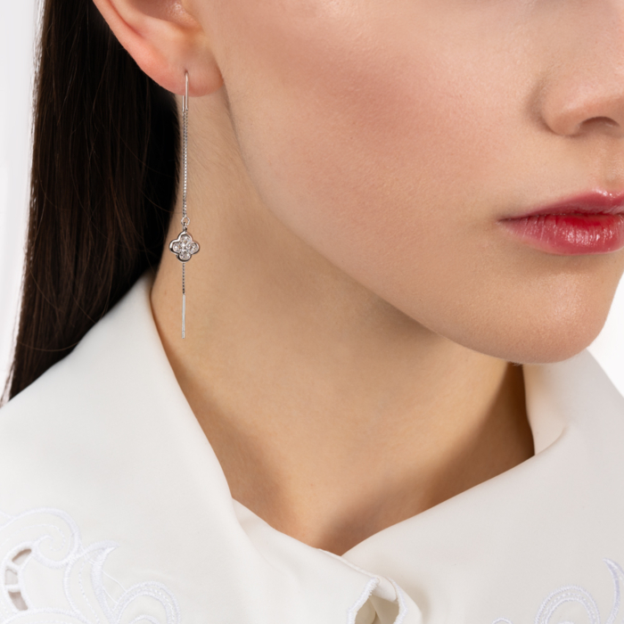 Серебряные серьги-протяжки с фианитами. Артикул SE00288-E/12/1