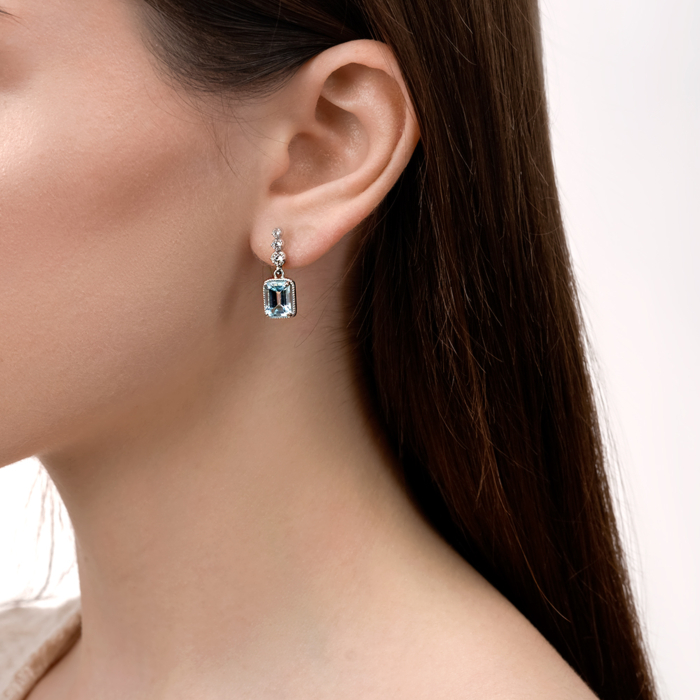 Срібні сережки з топазом та фіанітами. Артикул KRS_624-TOP-E/12/16050