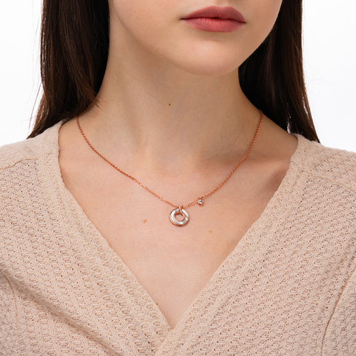 Серебряное позолоченное колье с перламутром и фианитом. Артикул HJN-867-ROSE-K/17/4510