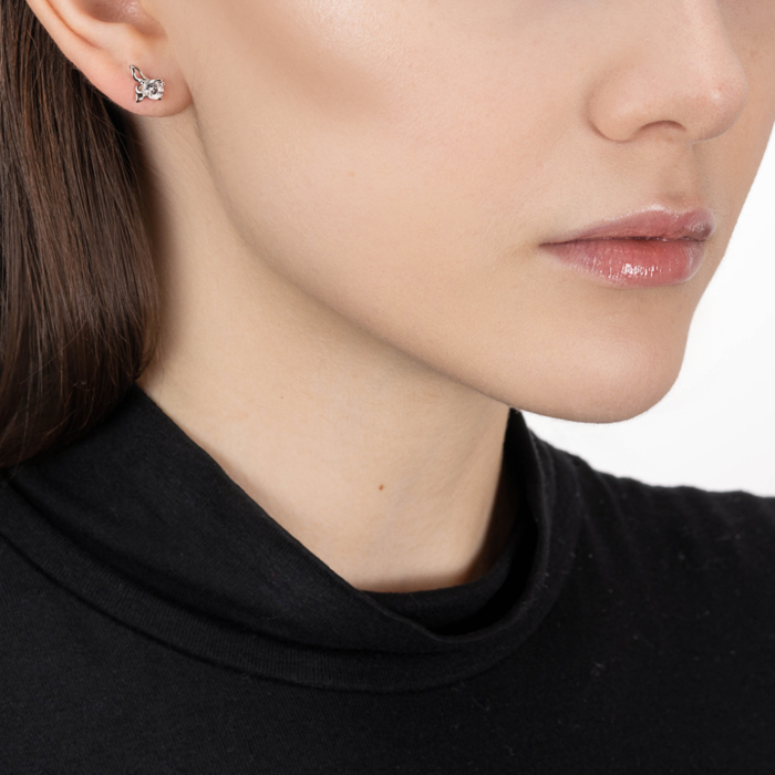 Серебряные пуссеты с фианитом. Артикул SE00274-E/12/1