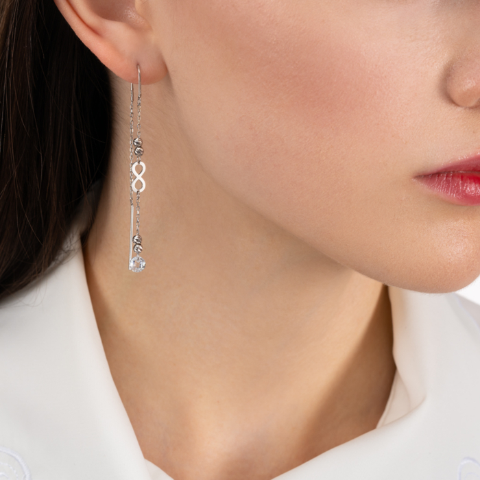 Срібні сережки-протяжки з фіанітом. Артикул P-4216-E/12/1