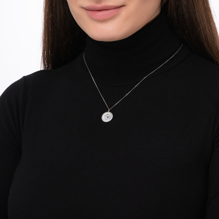 Срібна підвіска з фіанітами та перламутром. Артикул MP14293A-P/12/4500