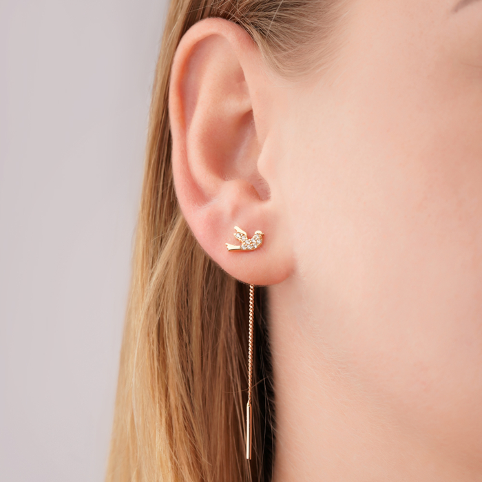 Золотые серьги-протяжки с фианитами P-954-E/01/1